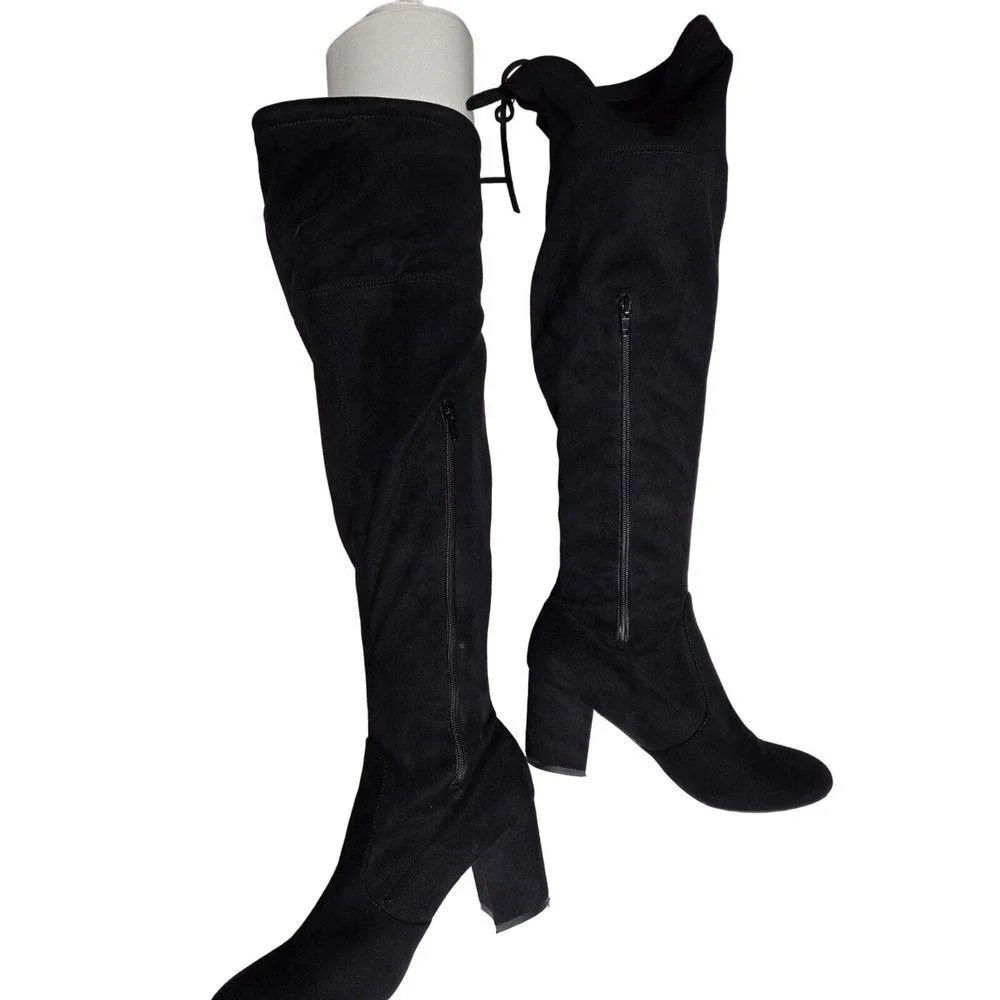 NY&C Over The Knee Black Suede‎ Tall Boots Block Heel Side Zip Size 8